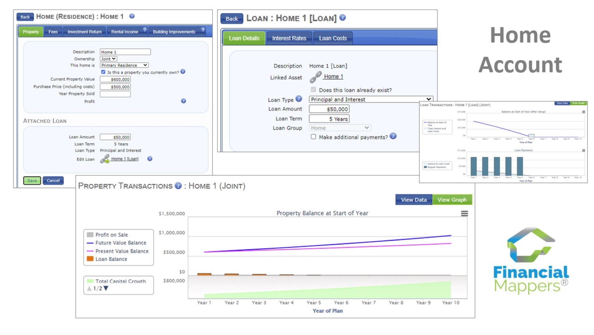 Add details of a Home Ownership and Home Loan to Financial Mappers which is cash flow modelling software for investors, Financial Advisers, Accountants and Mortgage Brokers.